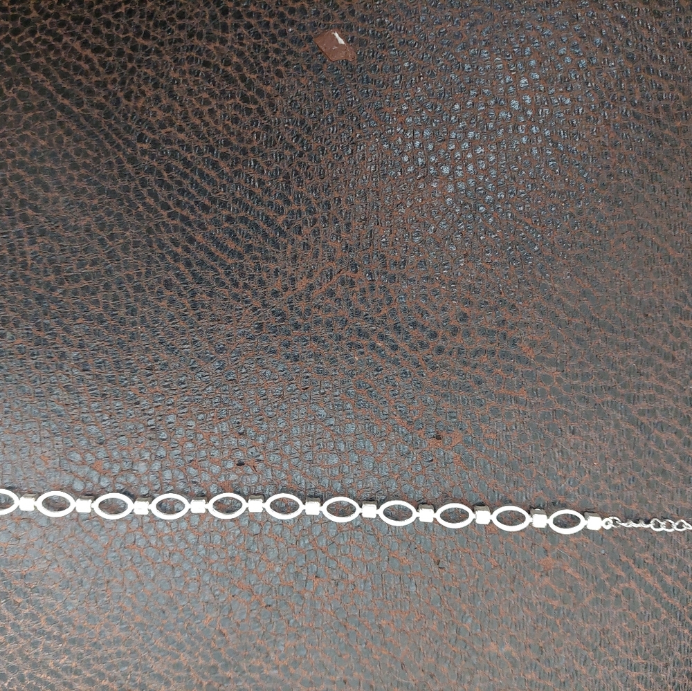 Anklet green faux stones silver colored chain